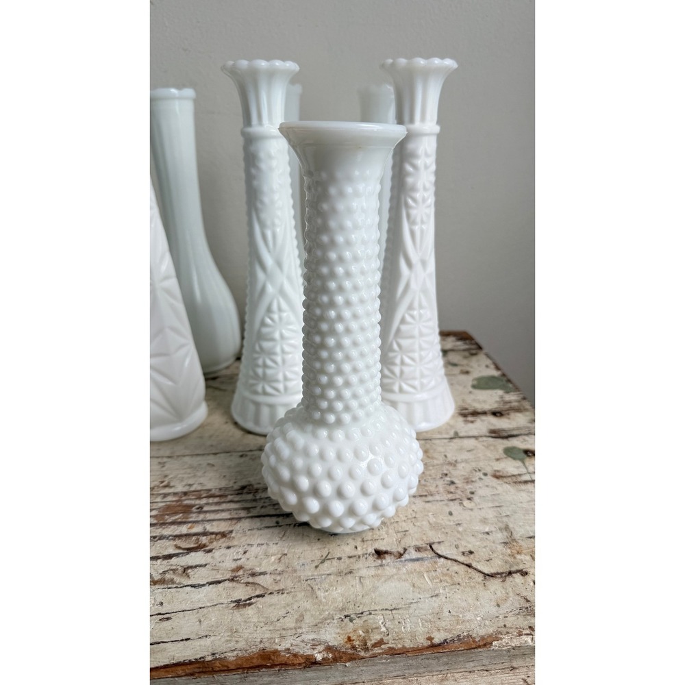 Vintage Milk Glass Bud Vases Set of 12 Assorted Patterns Wedding Decor - Picture 3 of 9